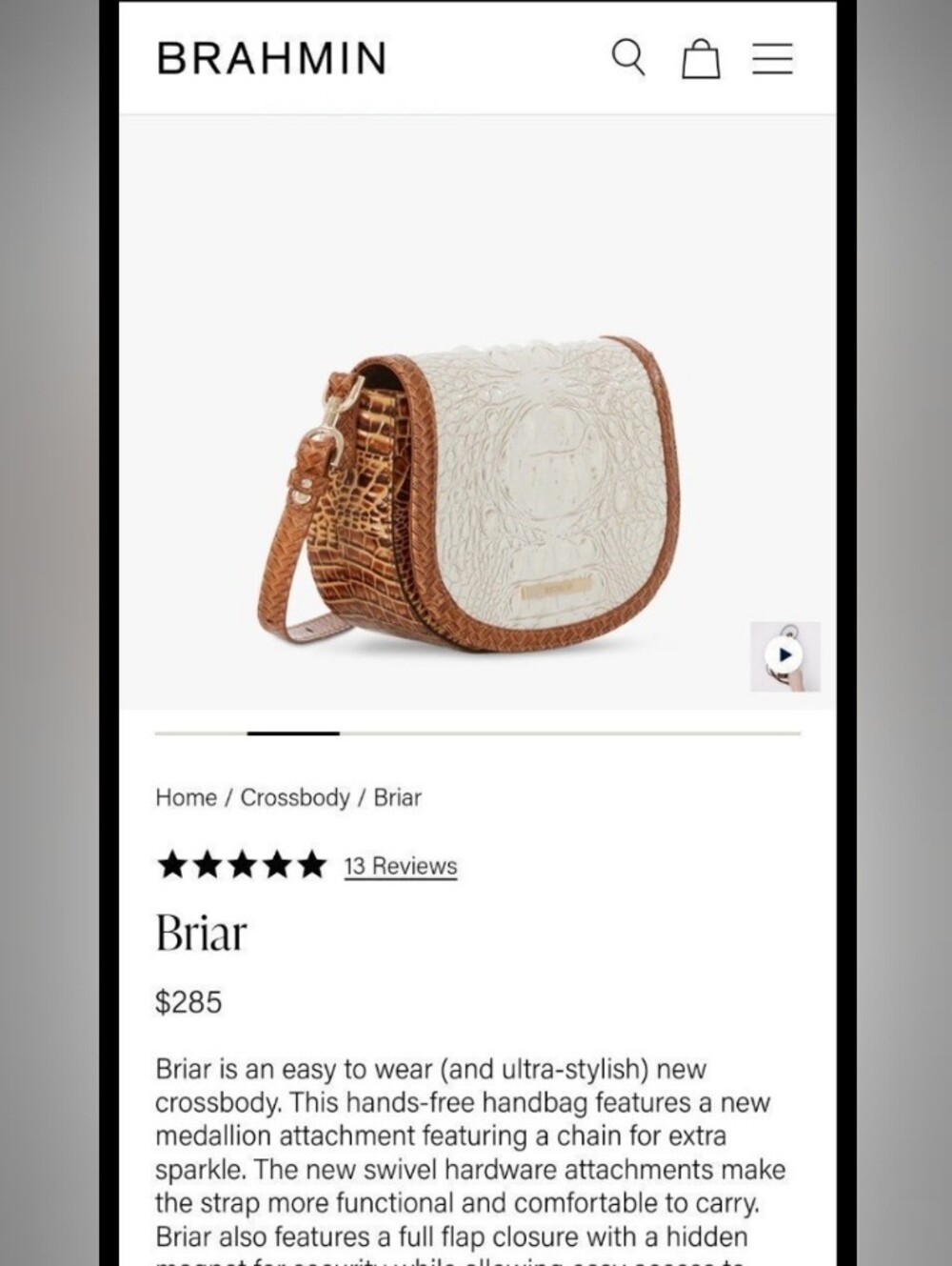SOLD Brahmin Taber Collection Briar Crossbody In Coconut Milk - Picture 14 of 14